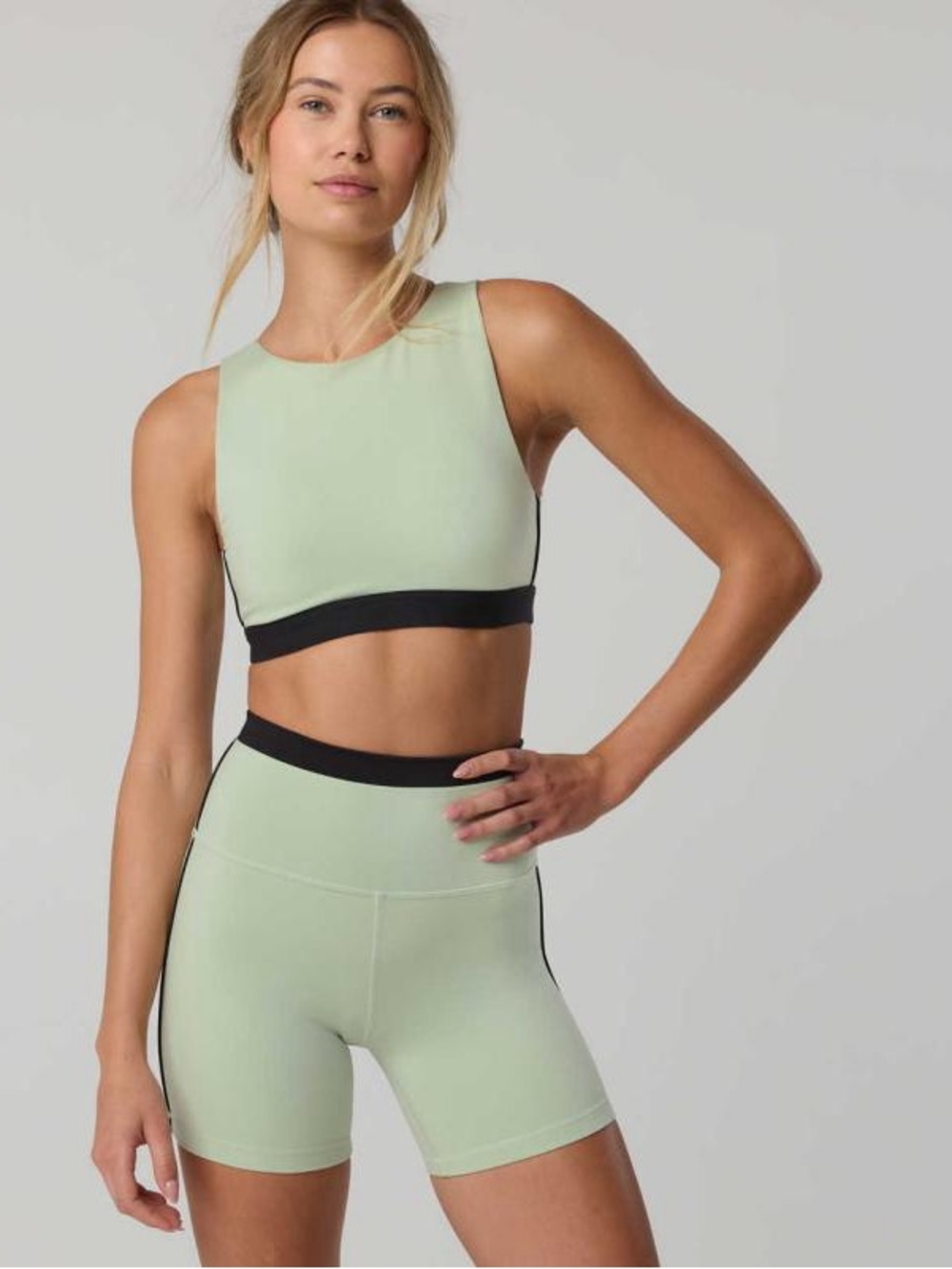 Aerie offline Mint High-Neck Sports Bra with Black Trim